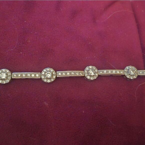 ROUND CLEAR SILVER CZ BAR LINK BRACELET - Picture 2 of 3
